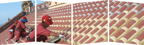 首里城正殿平成22年度(消失前)漆喰塗りの様子